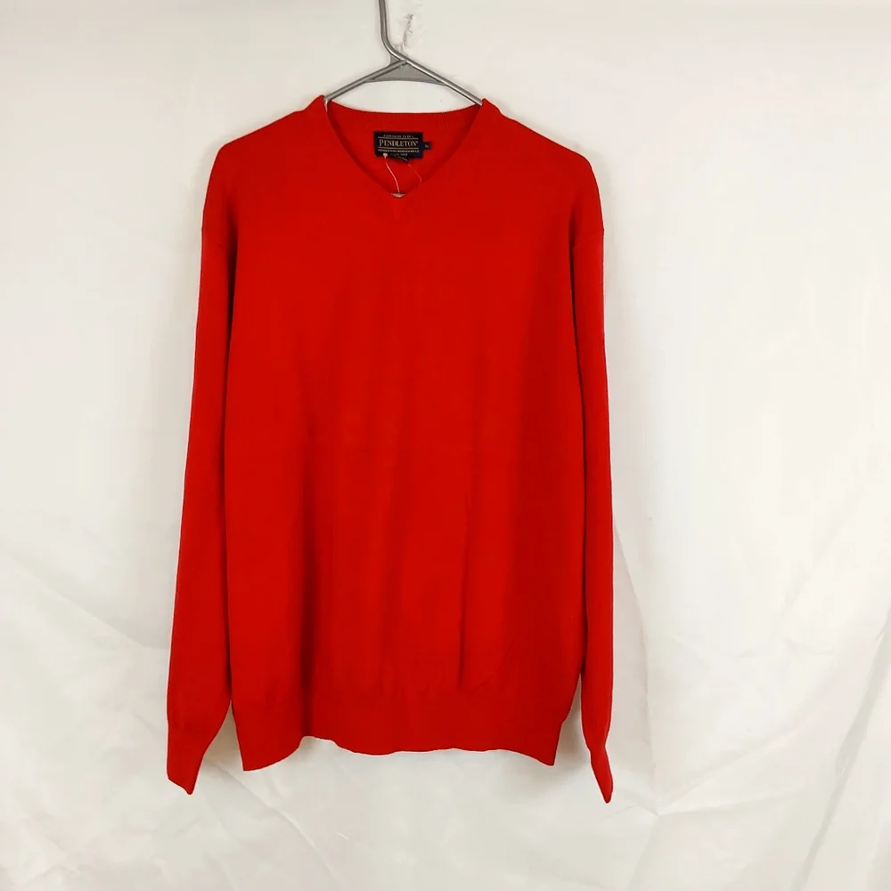 *Pendleton V Neck Sweater Orange Cotton Cashmere Blend Size XL